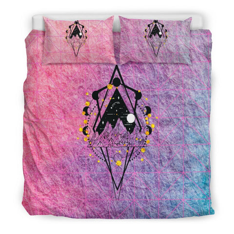 Image of Mountain Triangle Pink Gradient Bedding Set, Bed Room, Printed Duvet Cover, Comforter Cover, Dorm Room College, Bedding Coverlet, Twin Duvet