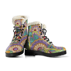 Multi Colored Floral Paisley Comfortable Boots,Decor Womens Boots,Combat Boots Lolita Combat Boots,Hand Crafted,Streetwear