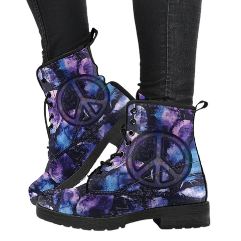 Image of Multi Colored Peace Feather, Women's Vegan Leather Boots, Rain Boots,