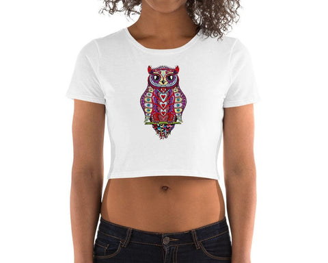 Image of Multicolored Abstract Owl Women’S Crop Tee, Fashion Style Cute crop top, casual