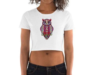 Multicolored Abstract Owl Women’S Crop Tee, Fashion Style Cute crop top, casual