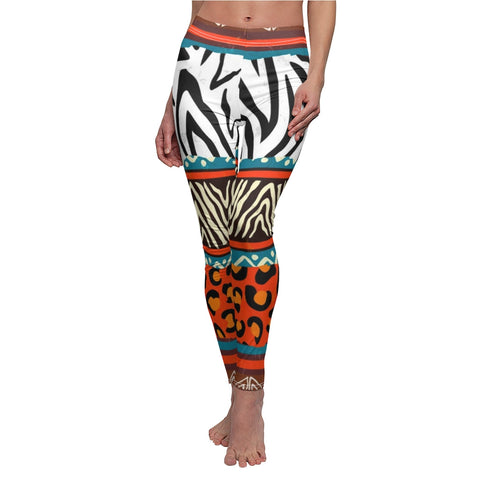 Image of Multicolored African Animal Tribal Print Women's Cut & Sew Casual Leggings, Yoga