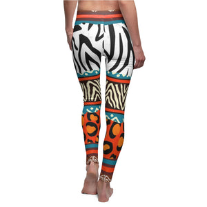 Multicolored African Animal Tribal Print Women's Cut & Sew Casual Leggings, Yoga