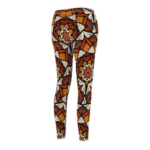 Multicolored Burnt Orange Floral Mandala Women's Cut & Sew Casual Leggings, Yoga Pants, Polyester Spandex Tights, Activewear Leggings