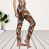 Multicolored Burnt Orange Floral Mandala Women's Cut & Sew Casual Leggings, Yoga Pants, Polyester Spandex Tights, Activewear Leggings