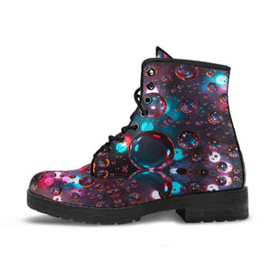 Women’s Vegan Leather Boots , Colorful Rain Drop Water Bubble , Cosmos