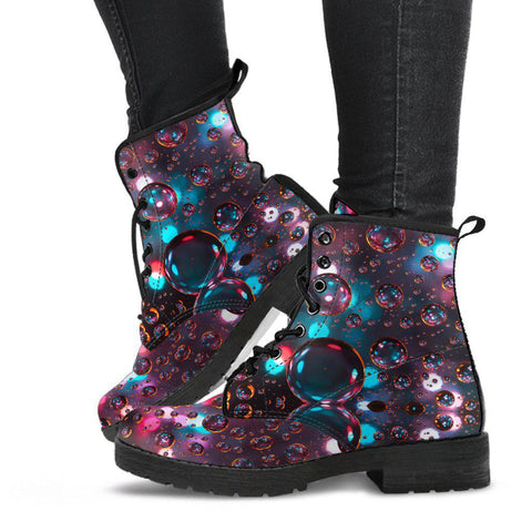 Image of Women’s Vegan Leather Boots , Colorful Rain Drop Water Bubble , Cosmos