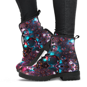 Women’s Vegan Leather Boots , Colorful Rain Drop Water Bubble , Cosmos