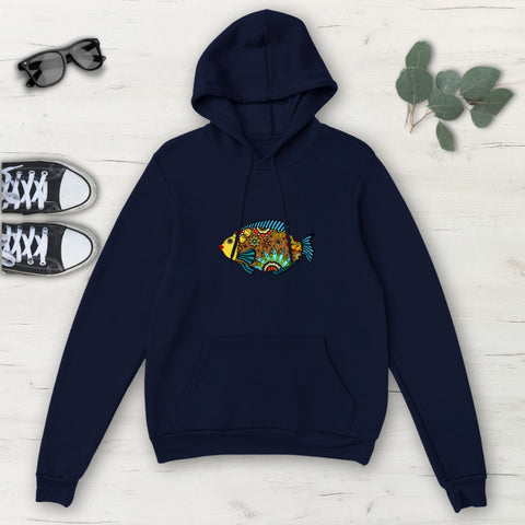 Image of Multicolored Colorful Fish Classic Unisex Pullover Hoodie, Mens, Womens, Hoodie