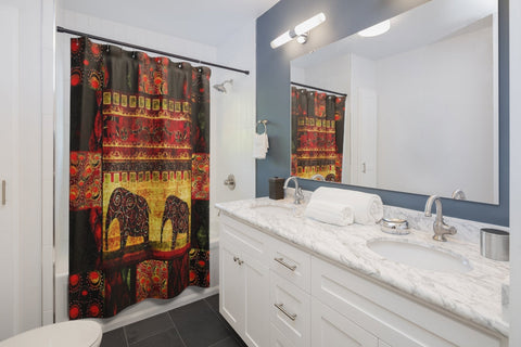 Image of Multicolored Elephant Print Shower Curtains, Water Proof Bath Decor | Spa |