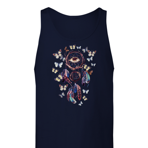 Image of Multicolored Feather Butterfly Dreamcatcher Premium Unisex Tank Top, Graphic