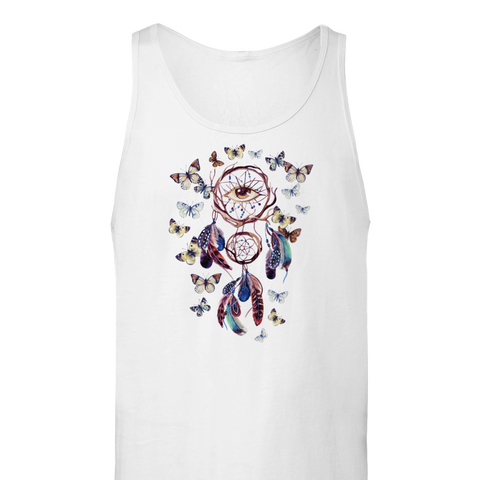 Image of Multicolored Feather Butterfly Dreamcatcher Premium Unisex Tank Top, Graphic