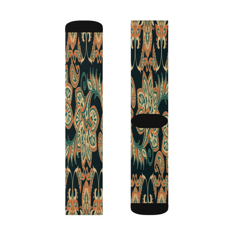 Image of Multicolored Floral Mandala Long Sublimation Socks, High Ankle Socks, Warm and