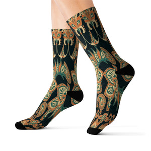 Multicolored Floral Mandala Long Sublimation Socks, High Ankle Socks, Warm and