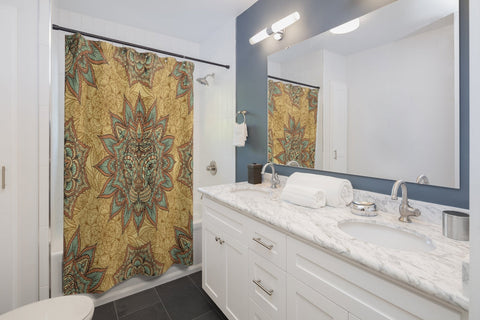 Image of Multicolored Flower Mandala Lion Head Shower Curtains, Water Proof Bath Decor |