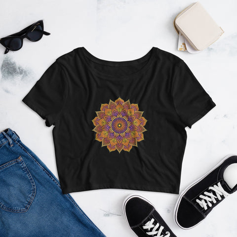Image of Multicolored Flower Mandala Women’S Crop Tee, Fashion Style Cute crop top,
