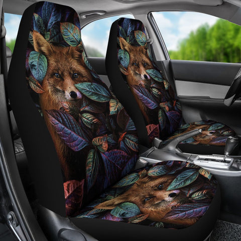 Image of Multicolored Fox Nature 2 Front Car Seat Covers Car Seat Covers,Car Seat Covers Pair,Car Seat Protector,Car Accessory,Front Seat Covers