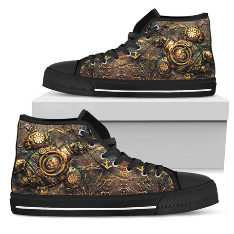 Image of Multicolored Gears High Quality High Top Shoes,Handmade Crafted,All Star,Custom Shoes,Womens High Top,Bright Colorful,Mandala shoes