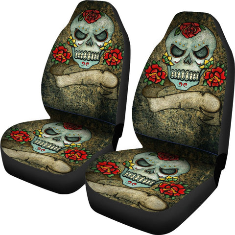 Image of Multicolored Grunge Skull 2 Front Car Seat Covers,Car Seat Covers,Car Seat Covers Pair,Car Seat Protector,Car Accessory,Front Seat Covers,