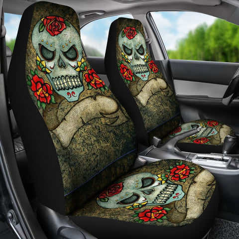 Image of Multicolored Grunge Skull 2 Front Car Seat Covers,Car Seat Covers,Car Seat Covers Pair,Car Seat Protector,Car Accessory,Front Seat Covers,