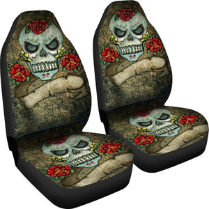 Multicolored Grunge Skull 2 Front Car Seat Covers,Car Seat Covers,Car Seat Covers Pair,Car Seat Protector,Car Accessory,Front Seat Covers,