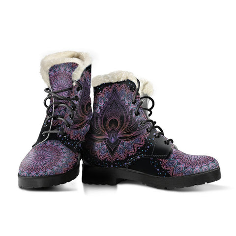 Image of Multicolored Mandala Lotus Ankle Boots, Classic Boot, Lolita Combat Boots,Hand Crafted,Streetwear, Rain Boots,Hippie,Combat Style Boot