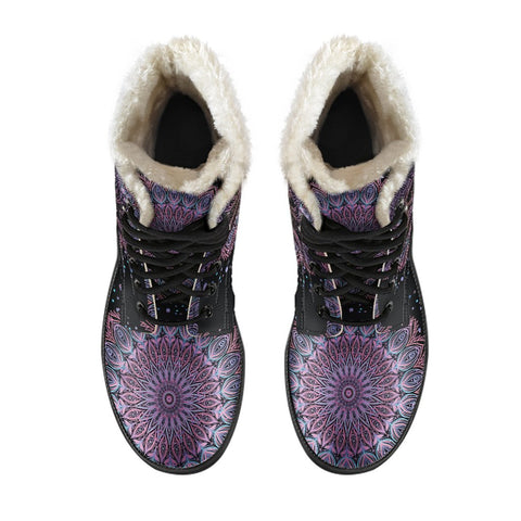 Image of Multicolored Mandala Lotus Ankle Boots, Classic Boot, Lolita Combat Boots,Hand Crafted,Streetwear, Rain Boots,Hippie,Combat Style Boot