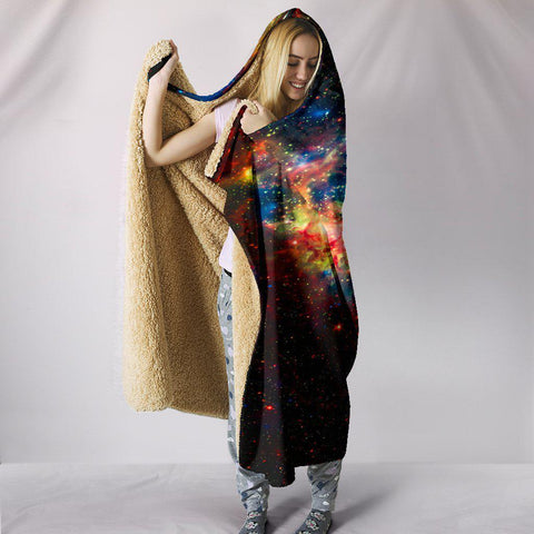 Image of Multicolored Nebula Hooded blanket,Blanket with Hood,Soft Blanket,Hippie Hooded Blanket,Sherpa Blanket,Bright Colorful, Colorful Throw