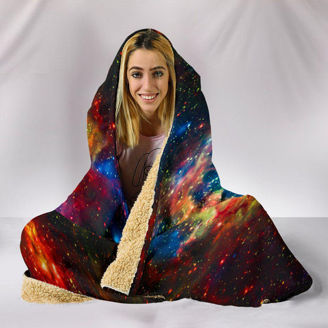 Image of Multicolored Nebula Hooded blanket,Blanket with Hood,Soft Blanket,Hippie Hooded Blanket,Sherpa Blanket,Bright Colorful, Colorful Throw