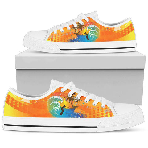 Image of Multicolored Orange Surf High Quality,Handmade Crafted, Low Tops Sneaker, Spiritual, Hippie, Canvas Shoes,High Quality, Streetwear,