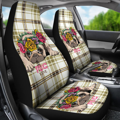 Image of Multicolored Pug 2 Front Car Seat Covers,Car Seat Covers Pair,Car Seat Protector,Car Accessory,Front Seat Covers,Seat Cover for Car,