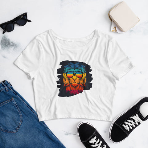 Image of Multicolored Rasta Lion Women’S Crop Tee, Fashion Style Cute crop top, casual