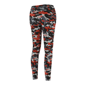 Multicolored Red Camouflage Women's Cut & Sew Casual Leggings, Yoga Pants,