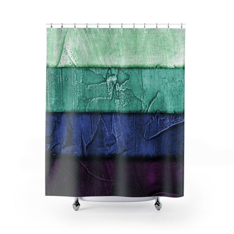 Image of Multicolored Stripe Color Block Green Blue Purple Shower Curtains, Water Proof