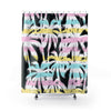 Multicolored Stripe Tropical Palm Tree Pink And Blue Colorful Shower Curtains,