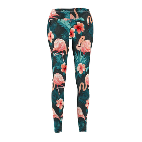 Image of Multicolored Tropical Floral Pink Flamingo Women's Cut & Sew Casual Leggings,