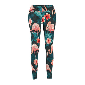 Multicolored Tropical Floral Pink Flamingo Women's Cut & Sew Casual Leggings,