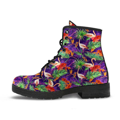Image of Handcrafted Women’s Tropical Flamingo Combat Boots , Vegan Leather in Multi