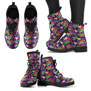 Handcrafted Women’s Tropical Flamingo Combat Boots , Vegan Leather in Multi