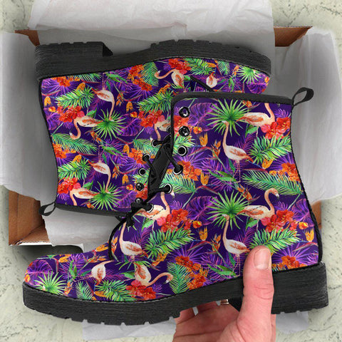 Image of Handcrafted Women’s Tropical Flamingo Combat Boots , Vegan Leather in Multi