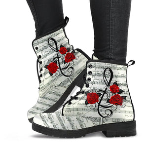 Musical Composition Women's Vegan Leather Boots, Hippie Streetwear,