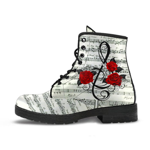 Image of Musical Composition Women's Vegan Leather Boots, Hippie Streetwear,
