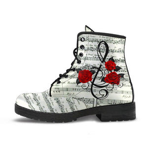 Musical Composition Women's Vegan Leather Boots, Hippie Streetwear,