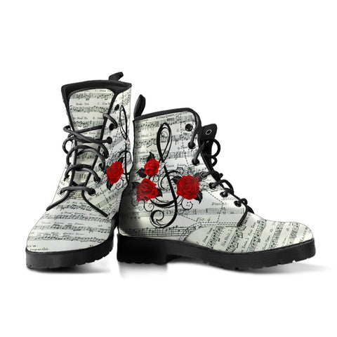 Image of Musical Composition Women's Vegan Leather Boots, Hippie Streetwear,
