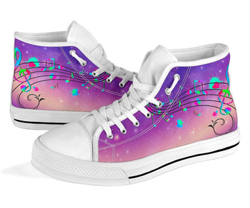 Musical Note High,Top Canvas Shoes for Women, Streetwear, High Quality