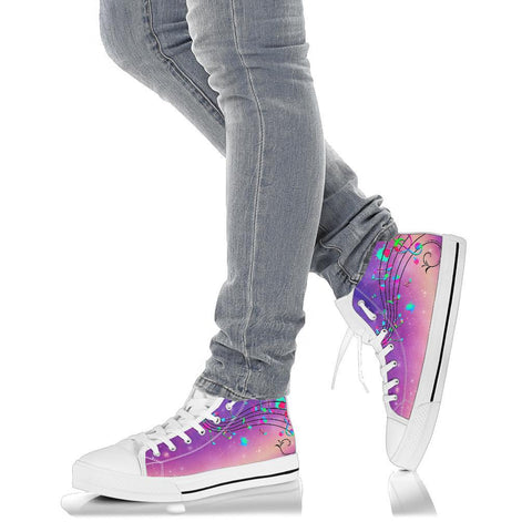 Image of Musical Note High-Top Canvas Shoes for Women, Spiritual Streetwear, High Quality Hippie Sneakers, Unique Printed High Tops, Vegan Friendly,