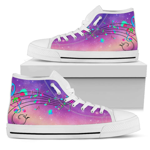 Image of Musical Note High-Top Canvas Shoes for Women, Spiritual Streetwear, High Quality Hippie Sneakers, Unique Printed High Tops, Vegan Friendly,