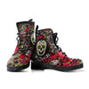 Women’s Vegan Leather Boots , Sugar Skulls Roses Floral Flowers Cosmos