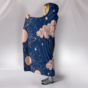 Mystical Crescent Sun And Moon Blue And Pink Blanket,Sherpa Blanket,Bright Colorful, Hooded blanket,Blanket with Hood,Soft Blanket,Hippie