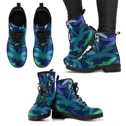 Image of Mystical Dragonfly, Women's Handcrafted Vegan Leather Boots, Waterproof Boho